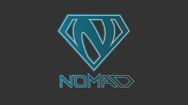 Logo, jossa suuri N-kirjain tyyliteltynä Teräsmies-logon tapaan. Logon alla tyylitelty teksti: 'Nomad'